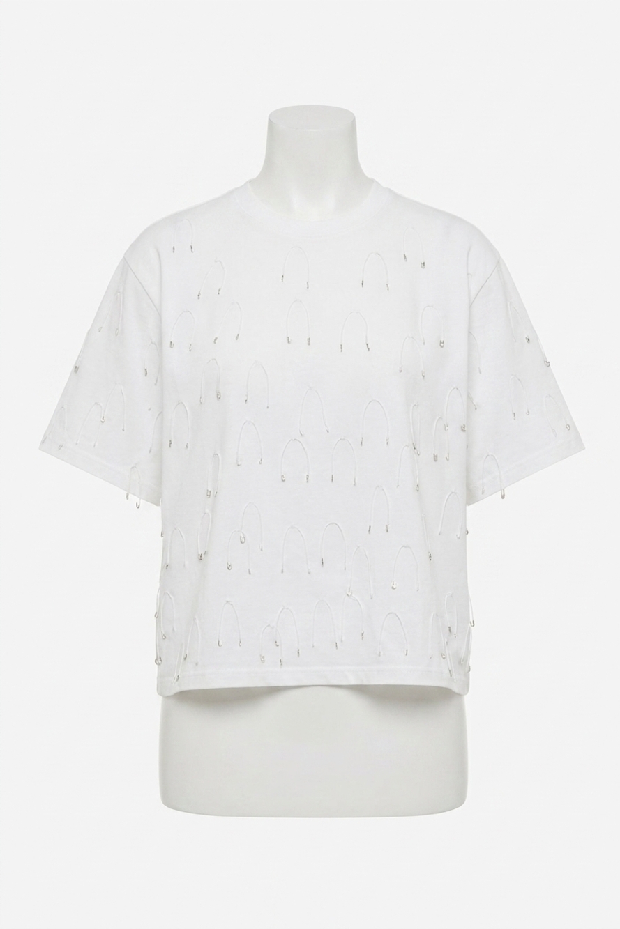 NEW JONATHAN SIMKHAI amaru embellished tee in white